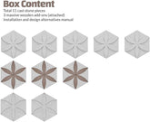 Peel and Stick Decorative Hexagonal 9x7.8 inch Wall Sculpture Panel Derin Series, Cast Stone, DIY Easy to Install, Wooden Add-ons (Box of 11 Pieces)